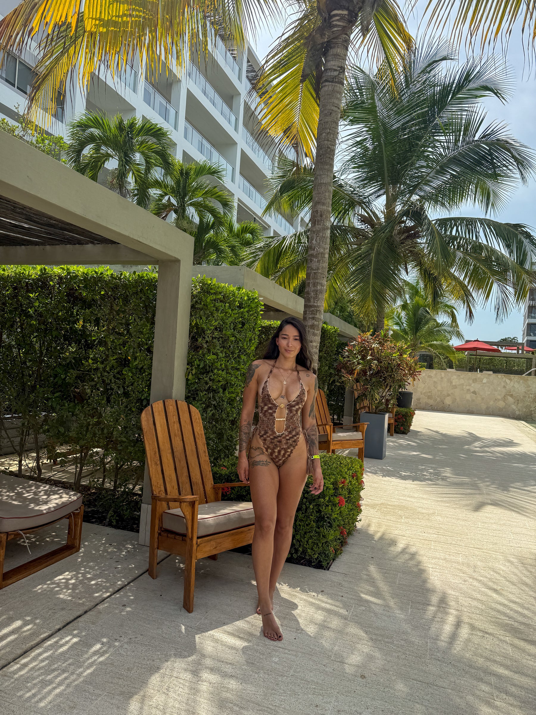 Isla One Piece Crochet Degradado Cafe