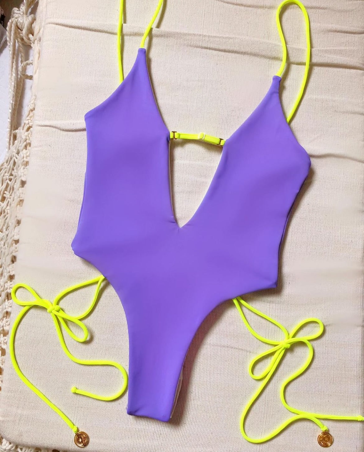 Copacabana One Piece Lila and Neon Yellow Double Side