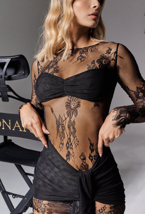 Lady Lace Mini Dress - Negro