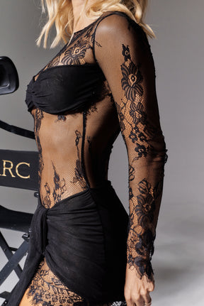 Lady Lace Mini Dress - Negro