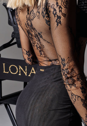 Lady Lace Mini Dress - Negro