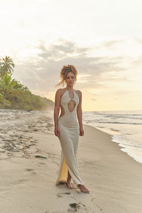 Bruma Maxi Dress Nude con brillos
