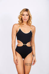 Coco One Piece Negro y Tiras Nude