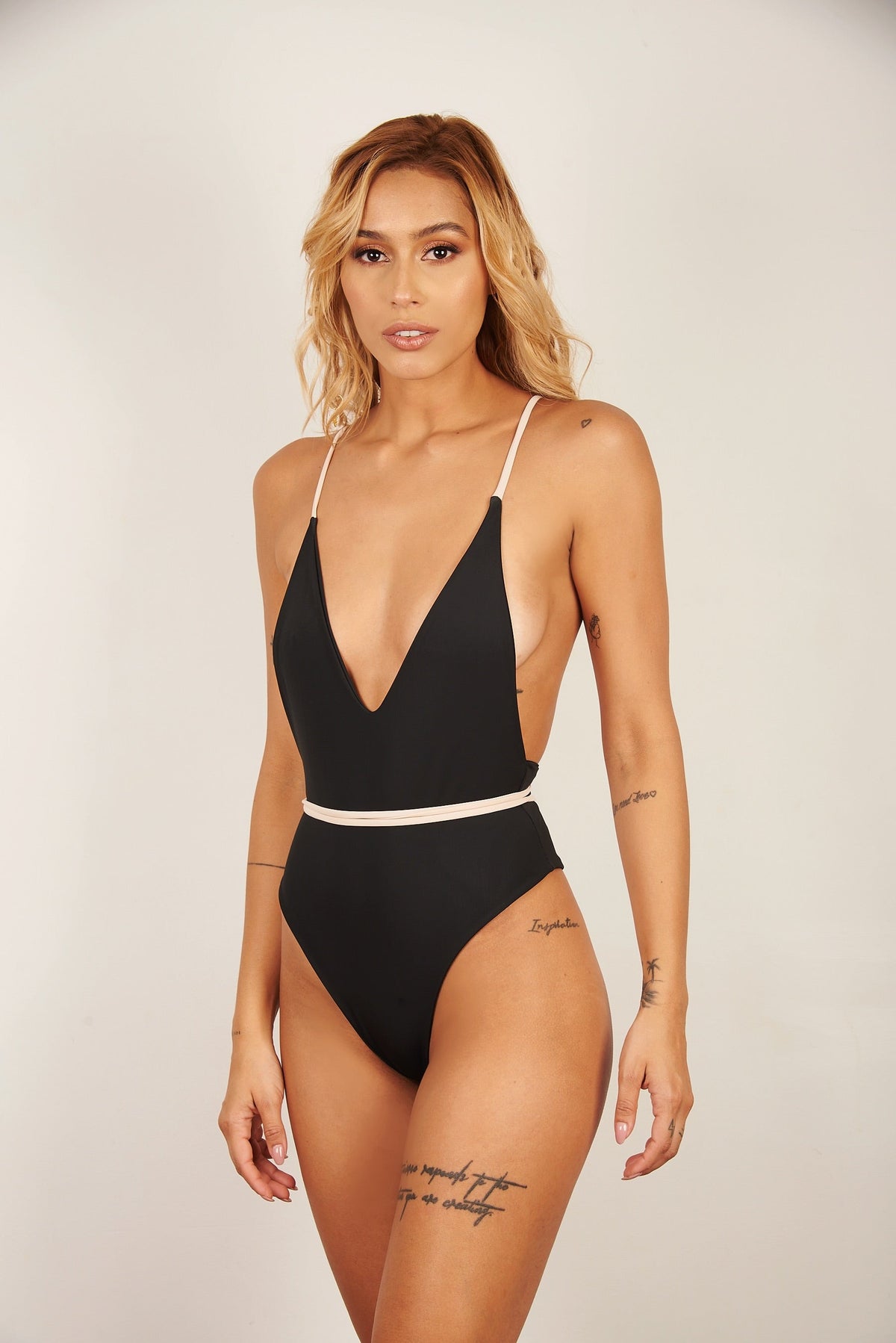 Kamari One Piece Black and Nude Strips