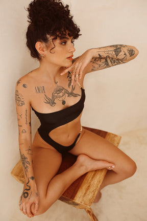 Opalo One Piece Black and Nude Strips