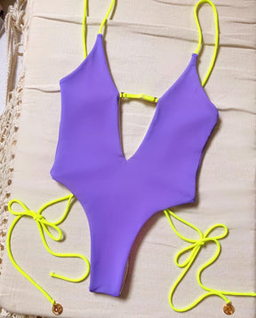 Copacabana One Piece Lila and Neon Yellow Double Side
