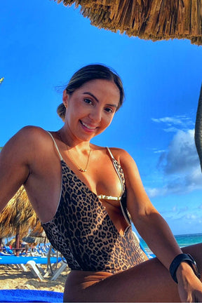 Copacabana One Piece Cheetah Print and White Cream Double Side