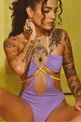 Jules One Piece Lila and Neon Yellow Strips