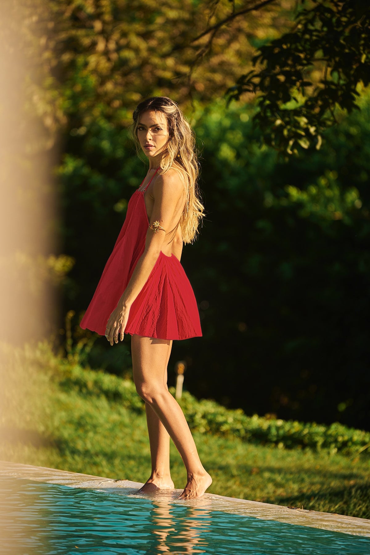 Poolside chic in a red Lonarc beachwear dress